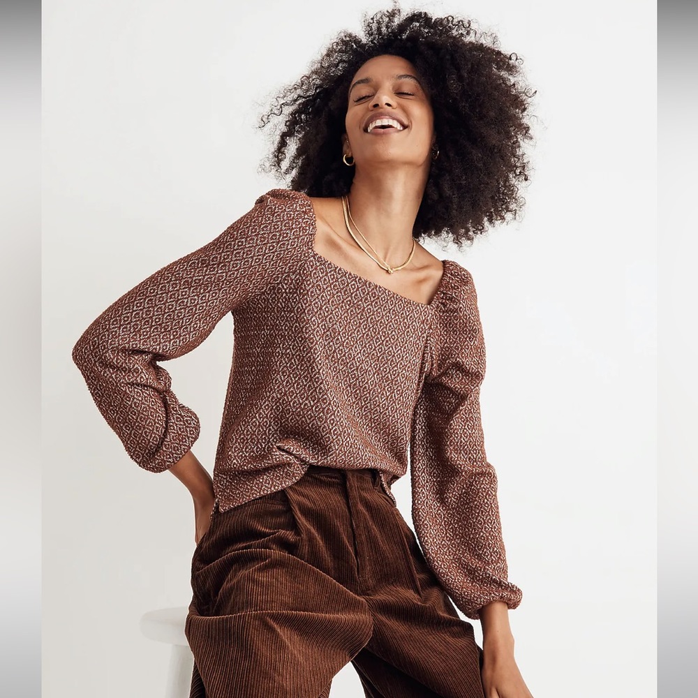 Madewell Jacquard Puff-sleeve crop top